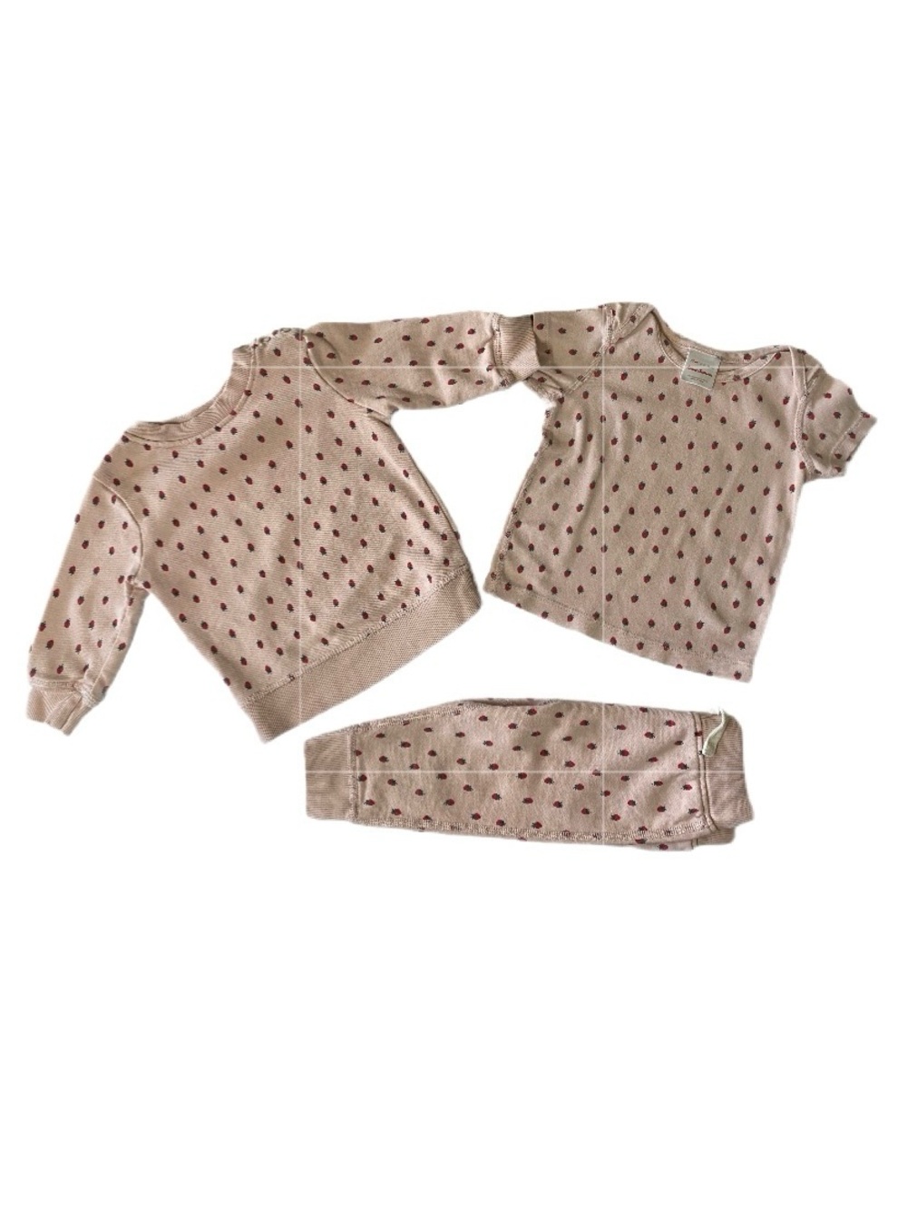 Hanna Andersson 3 Piece Set Pale Pink With Strawberry Print Size 12-18 Months